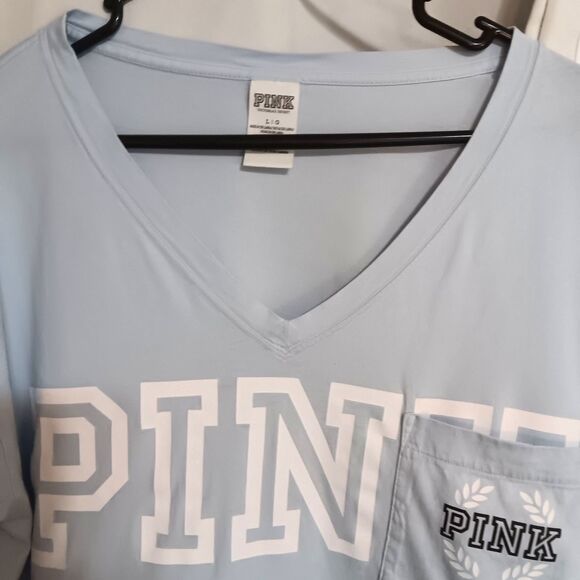 Victoria Secret Pink Long Sleeve Lt Blue Sz L T-shirt Relax Fit 100% Cotton - Picture 2 of 10